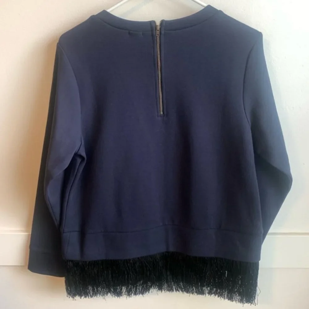 NWT J. Crew Navy & Black Fringe Bottom Sweatshirt